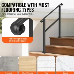 VEVOR Handrails for Outdoor Steps, 2-3 Step Stair Hand Rail & Indoor Railing Kit, Railings for Outside Steps with Installation Kit, Hand Rails for Seniors,Porch Railing & Deck Hand Rail, Black