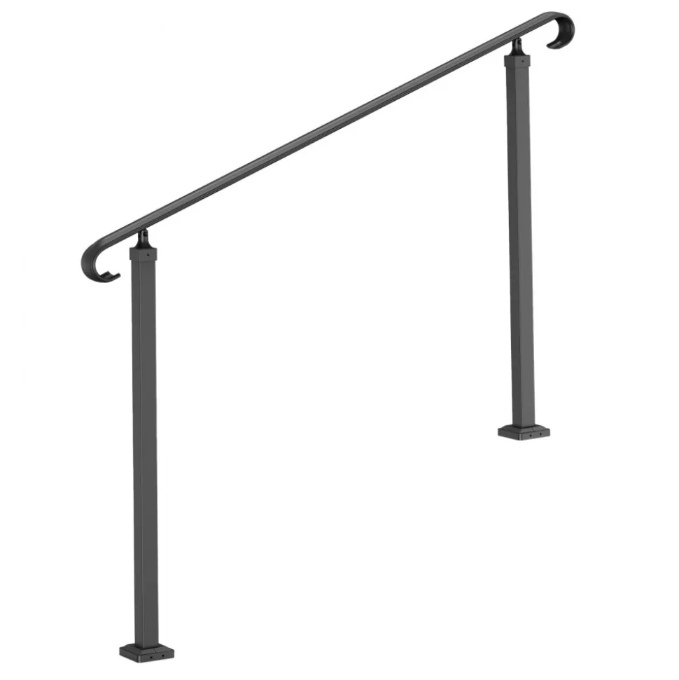 VEVOR Handrails for Outdoor Steps, Fit 3-5 Steps Outdoor Stair Railing, Wrought Iron Handrail, Flexible Front Porch Hand Rail, Black Transitional Hand railings for Concrete Steps or Wooden Stairs