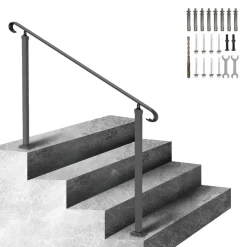 VEVOR Handrails for Outdoor Steps, Fit 3-5 Steps Outdoor Stair Railing, Wrought Iron Handrail, Flexible Front Porch Hand Rail, Black Transitional Hand railings for Concrete Steps or Wooden Stairs