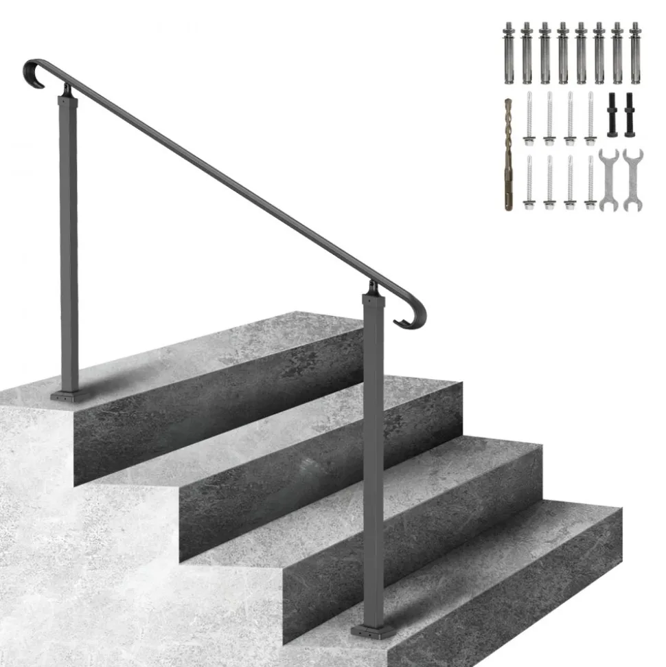 VEVOR Handrails for Outdoor Steps, Fit 3-5 Steps Outdoor Stair Railing, Wrought Iron Handrail, Flexible Front Porch Hand Rail, Black Transitional Hand railings for Concrete Steps or Wooden Stairs