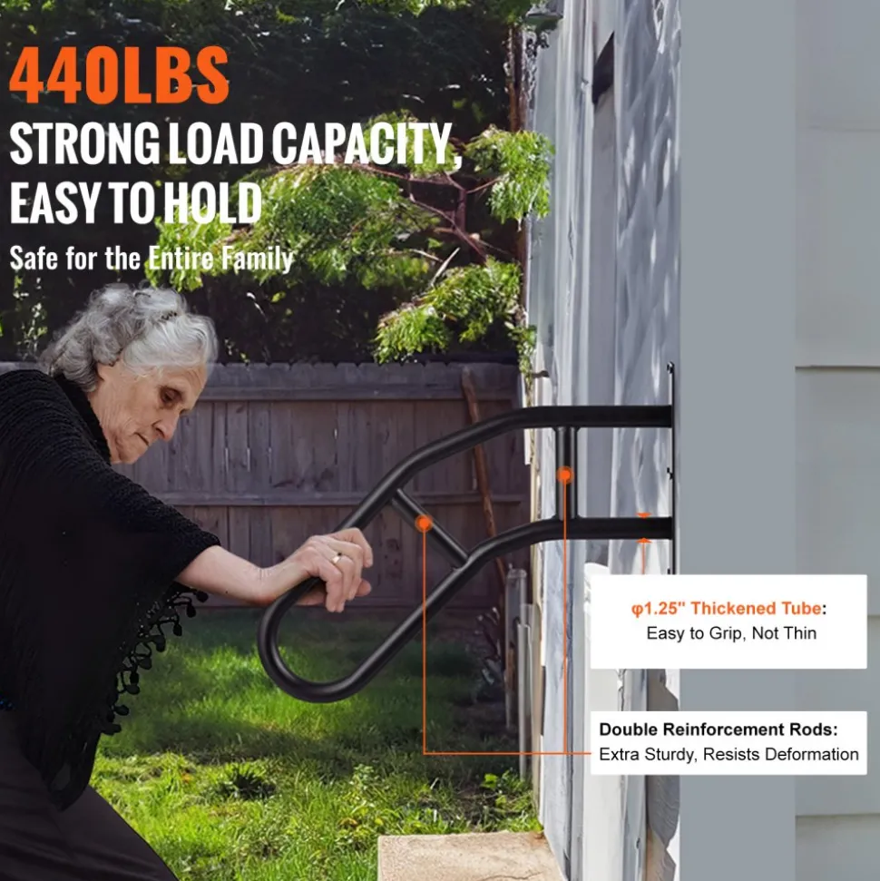 VEVOR Handrails for Outdoor Steps, 32" Length Wall Mount Safety Railings for 1-3 Steps, U-Shaped Handrail with Matte Black Finished, Stair Handrails for Kids, Elderly, Pregnant Women, Disabled