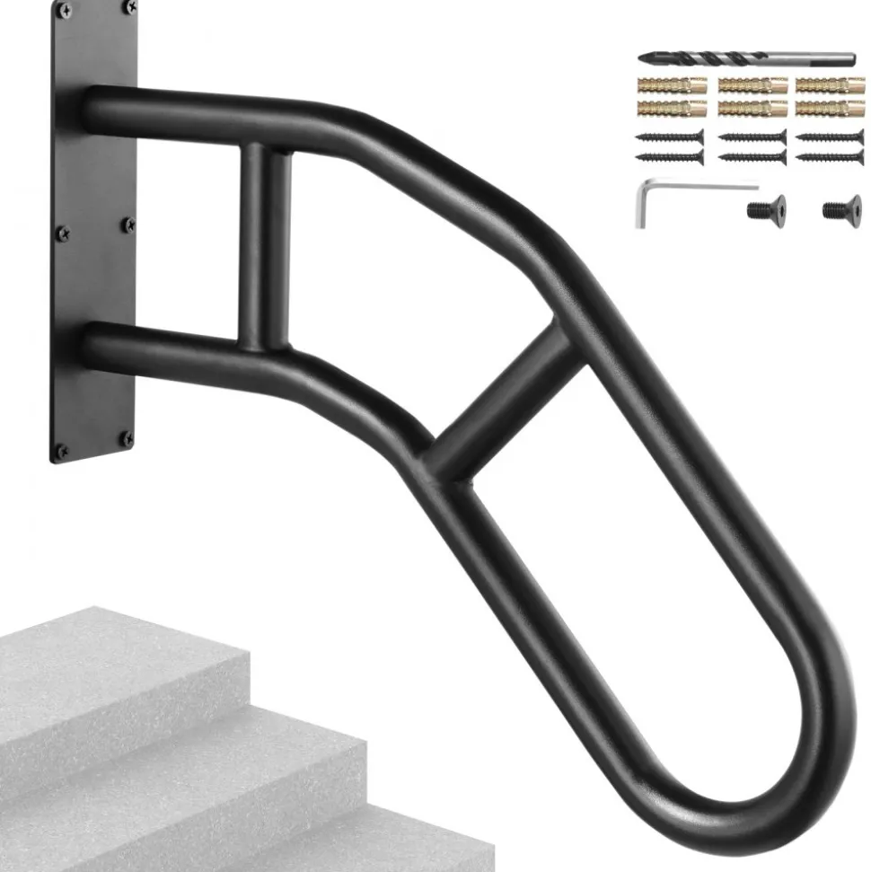 VEVOR Handrails for Outdoor Steps, 32" Length Wall Mount Safety Railings for 1-3 Steps, U-Shaped Handrail with Matte Black Finished, Stair Handrails for Kids, Elderly, Pregnant Women, Disabled