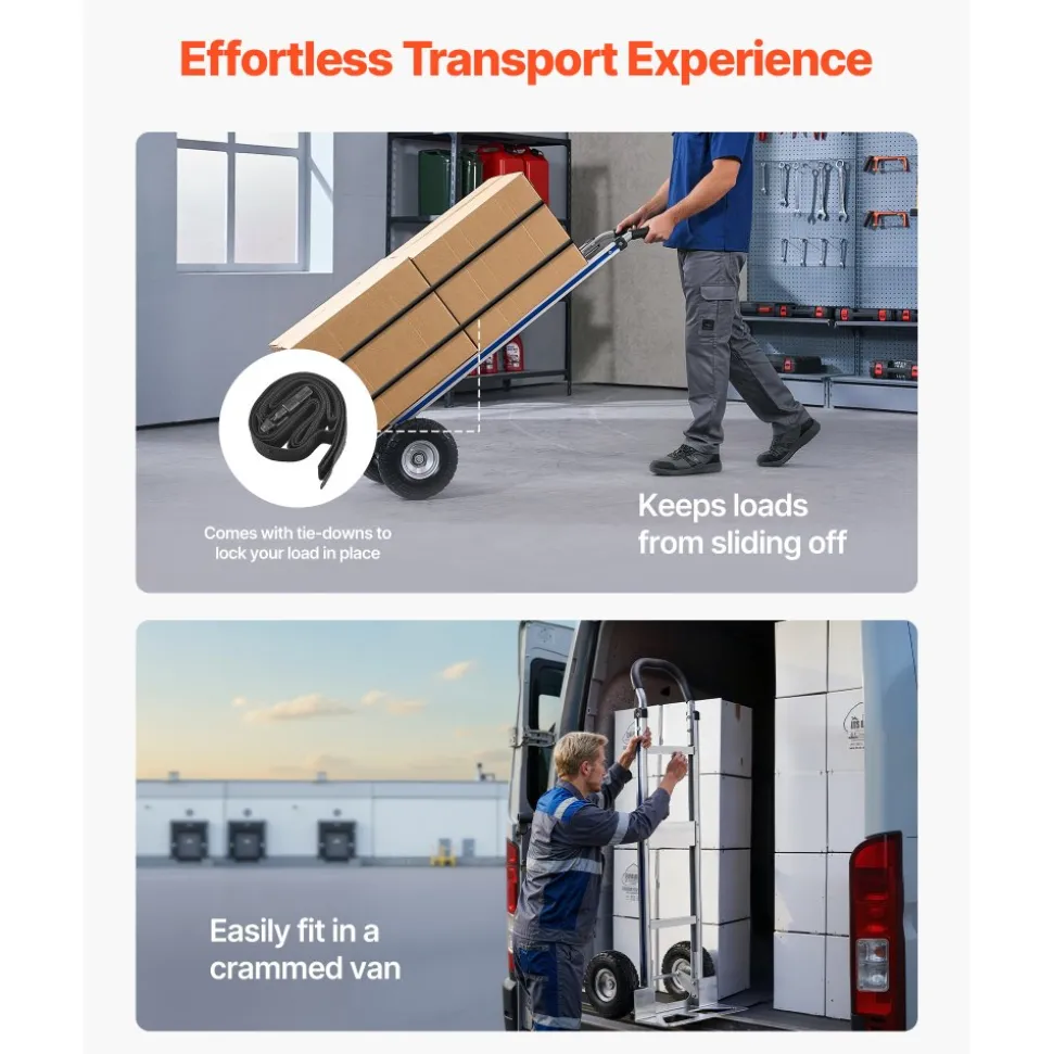 VEVOR Hand Truck, 500 lbs Load Capacity, Heavy-Duty Hand Truck Dolly with Non-Slip Wheels & Handle, Aluminum Alloy Portable Dolly with Tie-down Strap for Moving Home, Office, Warehouse