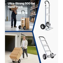 VEVOR Hand Truck, 500 lbs Load Capacity, Heavy-Duty Hand Truck Dolly with Non-Slip Wheels & Handle, Aluminum Alloy Portable Dolly with Tie-down Strap for Moving Home, Office, Warehouse