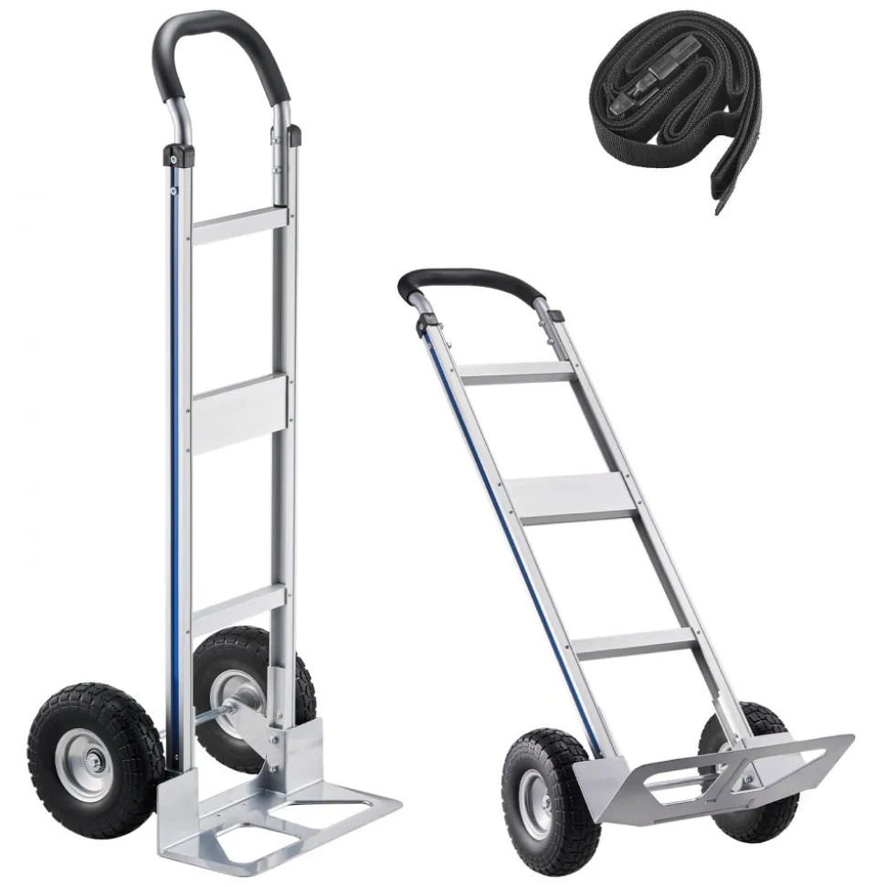 VEVOR Hand Truck, 500 lbs Load Capacity, Heavy-Duty Hand Truck Dolly with Non-Slip Wheels & Handle, Aluminum Alloy Portable Dolly with Tie-down Strap for Moving Home, Office, Warehouse