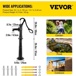 VEVOR Hand Water Pump with Stand 15.7 x 9.4 x 53.1 inch Pitcher Pump & 26 inch Pump Stand with Pre-set 1/2