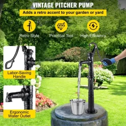 VEVOR Hand Water Pump with Stand 15.7 x 9.4 x 53.1 inch Pitcher Pump & 26 inch Pump Stand with Pre-set 1/2