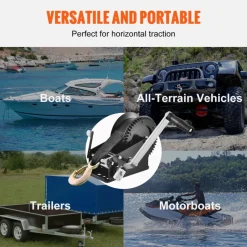 VEVOR Hand Winch, 3500 lbs Pulling Capacity, Boat Trailer Winch Heavy Duty Rope Crank with 33 ft Polyester Strap and Two-Way Ratchet, Manual Operated Hand Crank Winch for Trailer, Boat or ATV Towing