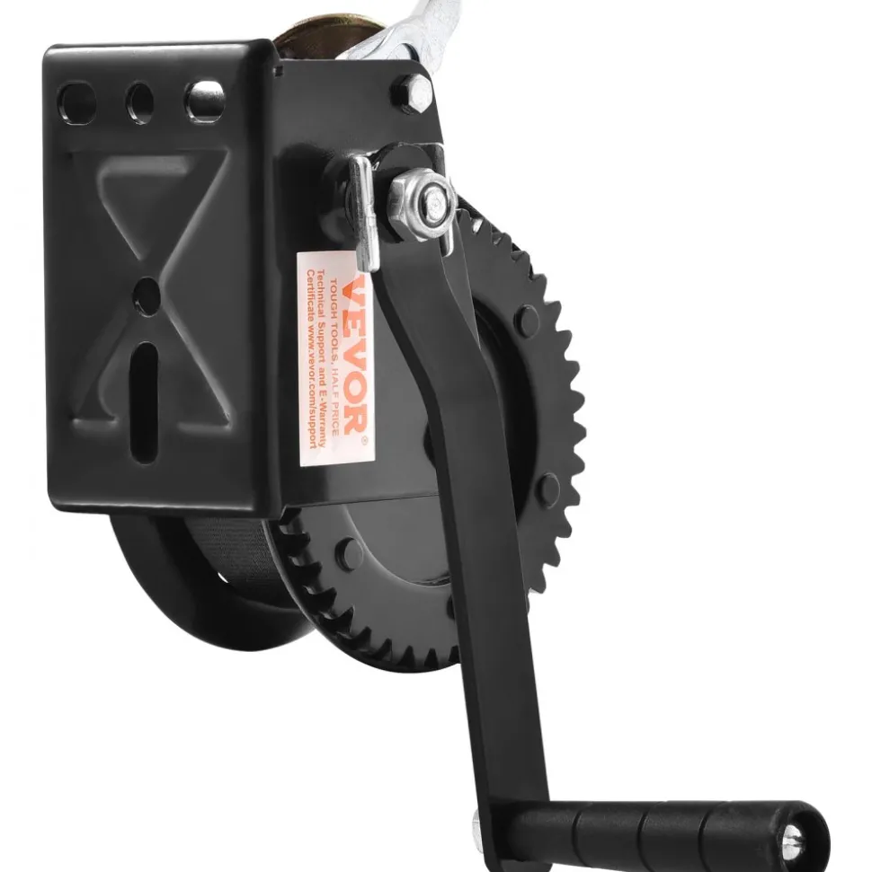 VEVOR Hand Winch, 1200 lbs Pulling Capacity, Boat Trailer Winch Heavy Duty Rope Crank with 23 ft Polyester Strap and Two-Way Ratchet, Manual Operated Hand Crank Winch for Trailer, Boat or ATV Towing