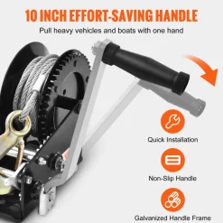VEVOR Hand Winch, 3500 lbs Pulling Capacity, Boat Trailer Winch Heavy Duty Rope Crank with 33 ft Steel Wire Cable and Two-Way Ratchet, Manual Operated Hand Crank Winch for Trailer, Boat or ATV Towing