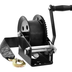 VEVOR Hand Winch, 1600 lbs Pulling Capacity, Boat Trailer Winch Heavy Duty Rope Crank with 33 ft Polyester Strap and Two-Way Ratchet, Manual Operated Hand Crank Winch for Trailer, Boat or ATV Towing