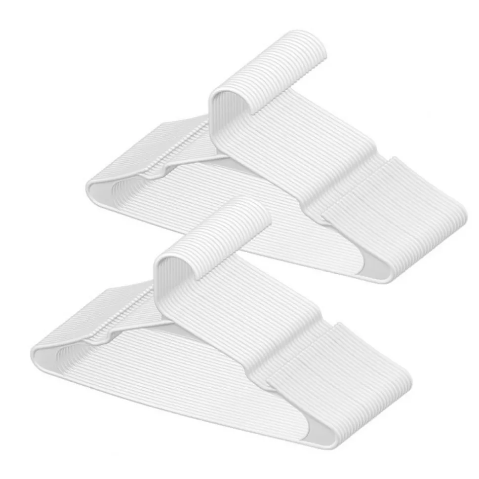 VEVOR Hangers, 0.2 in Ultra-Thin, 50 Pack White Plastic Hangers with Stable Triangular Top Structure & Wider Notch Design , Non-Slip Space Saving Hangers, Fit for T-Shirt, Shirt, Sling & Pant