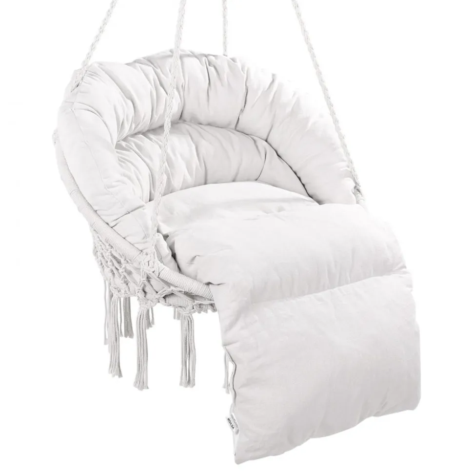 VEVOR Hanging Hammock Swing Chair, 330 Lbs Capacity, Macramé Hanging Chair with Cushion and Mounting Hardware, Cotton Rope Swing Chair for Bedroom, Balcony, Patio, Garden, Beige