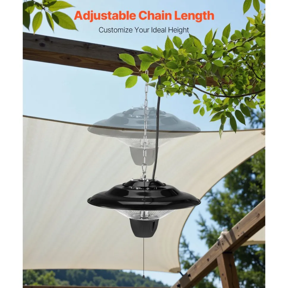 VEVOR Hanging Patio Heater, 1500W Electric Space Infrared Heater, IP34 Protection with 23.6 inch Pull Cord & Adjustable Chain, for Porch,Patio,Dining Room,Studio Outdoor/Indoor