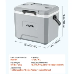 VEVOR Hard Cooler, 17QT Portable Cooler, Leak-Resistant Coolbox Keeps Contents Cool for 48 Hours, Insulated Chests with Ice Retention and Heavy-Duty Handle, Ultra-Light for Camping, Concerts, Sports