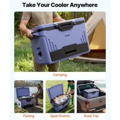 VEVOR Hard Cooler, 50QT Portable Cooler, Leak-Resistant Coolbox Keeps Contents Cool for 48 Hours, Insulated Chests with Ice Retention and Heavy-Duty Handle, Ultra-Light for Camping, Concerts, Sports