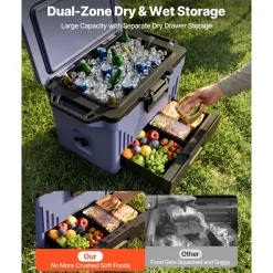 VEVOR Hard Cooler, 50QT Portable Cooler, Leak-Resistant Coolbox Keeps Contents Cool for 48 Hours, Insulated Chests with Ice Retention and Heavy-Duty Handle, Ultra-Light for Camping, Concerts, Sports
