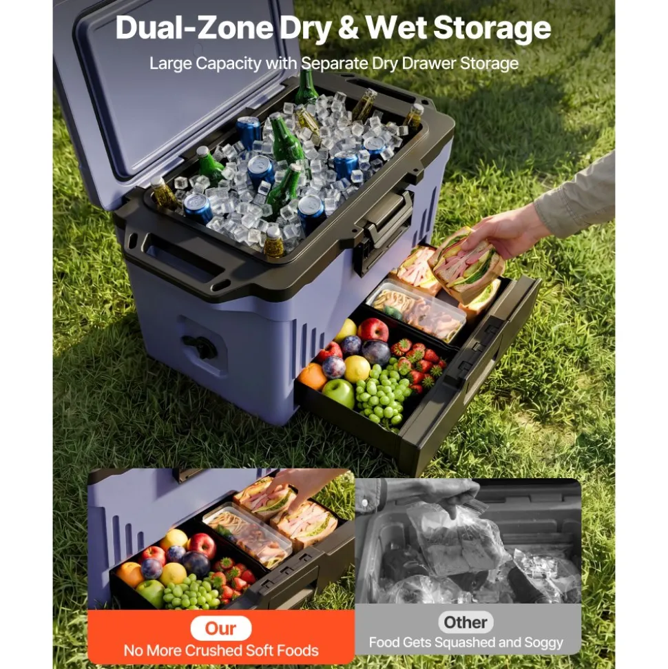 VEVOR Hard Cooler, 50QT Portable Cooler, Leak-Resistant Coolbox Keeps Contents Cool for 48 Hours, Insulated Chests with Ice Retention and Heavy-Duty Handle, Ultra-Light for Camping, Concerts, Sports