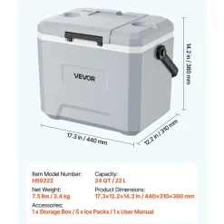 VEVOR Hard Cooler, 24QT Portable Cooler, Leak-Resistant Coolbox Keeps Contents Cool for 48 Hours, Insulated Chests with Ice Retention and Heavy-Duty Handle, Ultra-Light for Camping, Concerts, Sports