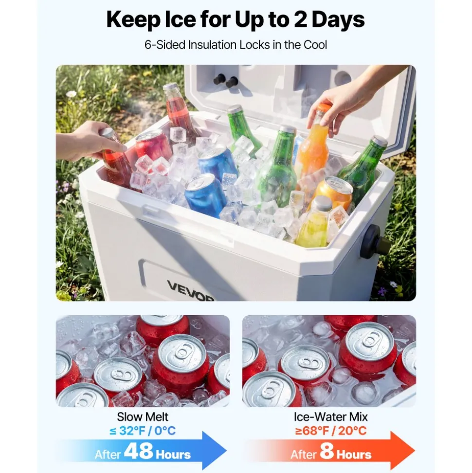 VEVOR Hard Cooler, 24QT Portable Cooler, Leak-Resistant Coolbox Keeps Contents Cool for 48 Hours, Insulated Chests with Ice Retention and Heavy-Duty Handle, Ultra-Light for Camping, Concerts, Sports