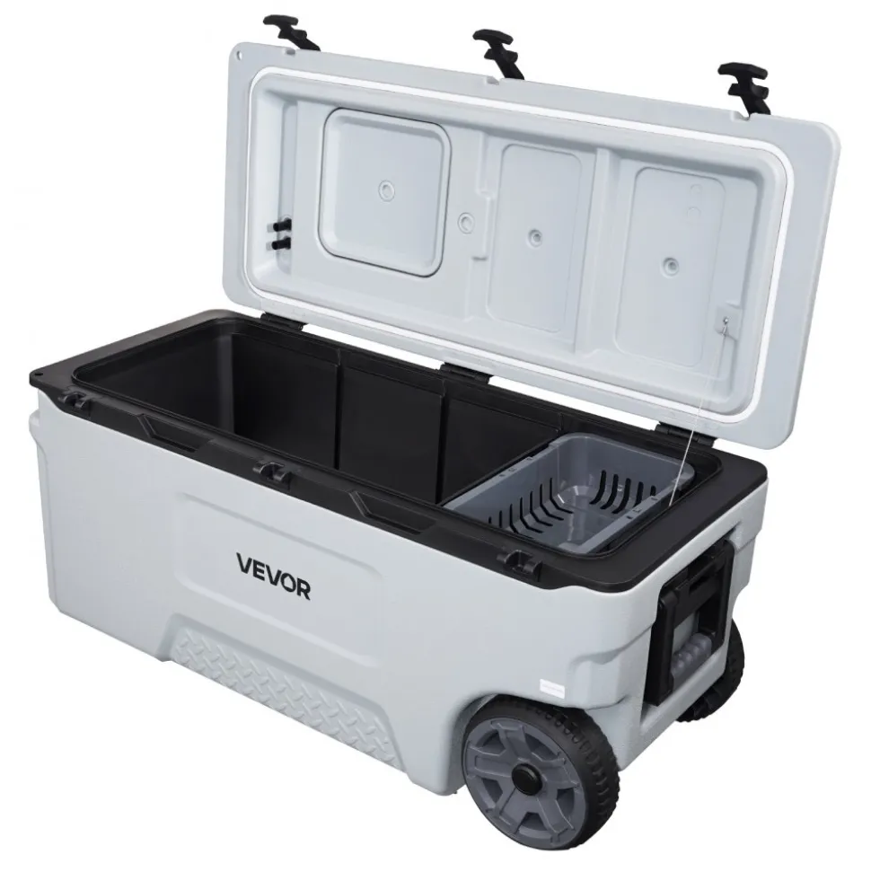 VEVOR Hard Cooler, 106QT Portable Rolling Cooler with Wheels, Leak-Resistant Coolbox Keeps Contents Cool for 48 Hours, Ice Retention Insulated Chests, Ultra-Light for Outdoor Picnics, Grill, Camping
