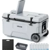 VEVOR Hard Cooler, 52QT Portable Rolling Cooler with Wheels, Leak-Resistant Coolbox Keeps Contents Cool for 48 Hours, Ice Retention Insulated Chests, Ultra-Light for Outdoor Picnics, Grill, Camping