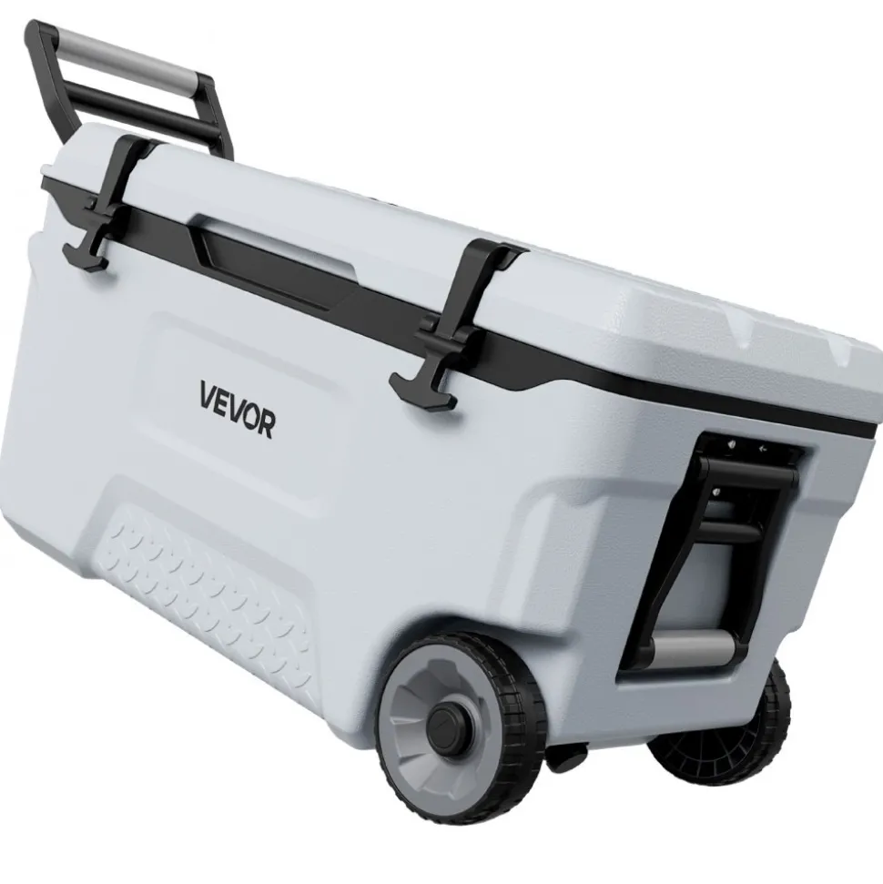 VEVOR Hard Cooler, 52QT Portable Rolling Cooler with Wheels, Leak-Resistant Coolbox Keeps Contents Cool for 48 Hours, Ice Retention Insulated Chests, Ultra-Light for Outdoor Picnics, Grill, Camping