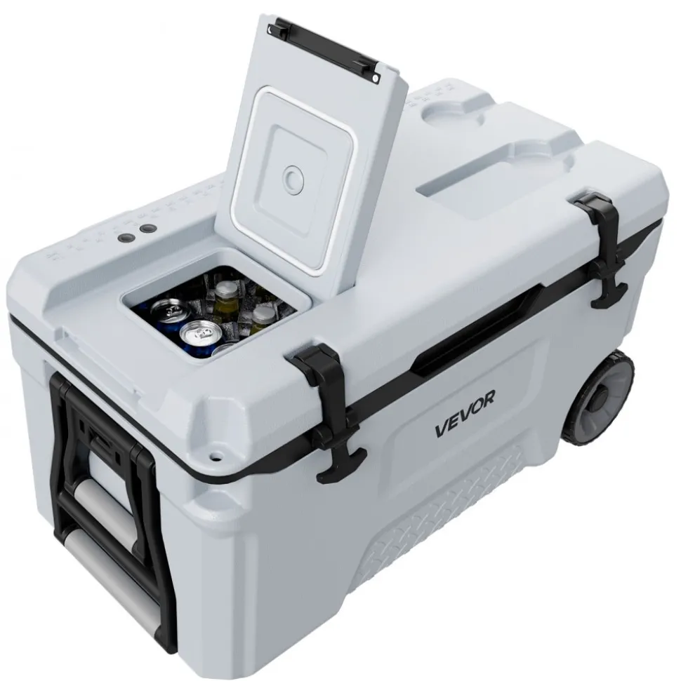 VEVOR Hard Cooler, 52QT Portable Rolling Cooler with Wheels, Leak-Resistant Coolbox Keeps Contents Cool for 48 Hours, Ice Retention Insulated Chests, Ultra-Light for Outdoor Picnics, Grill, Camping