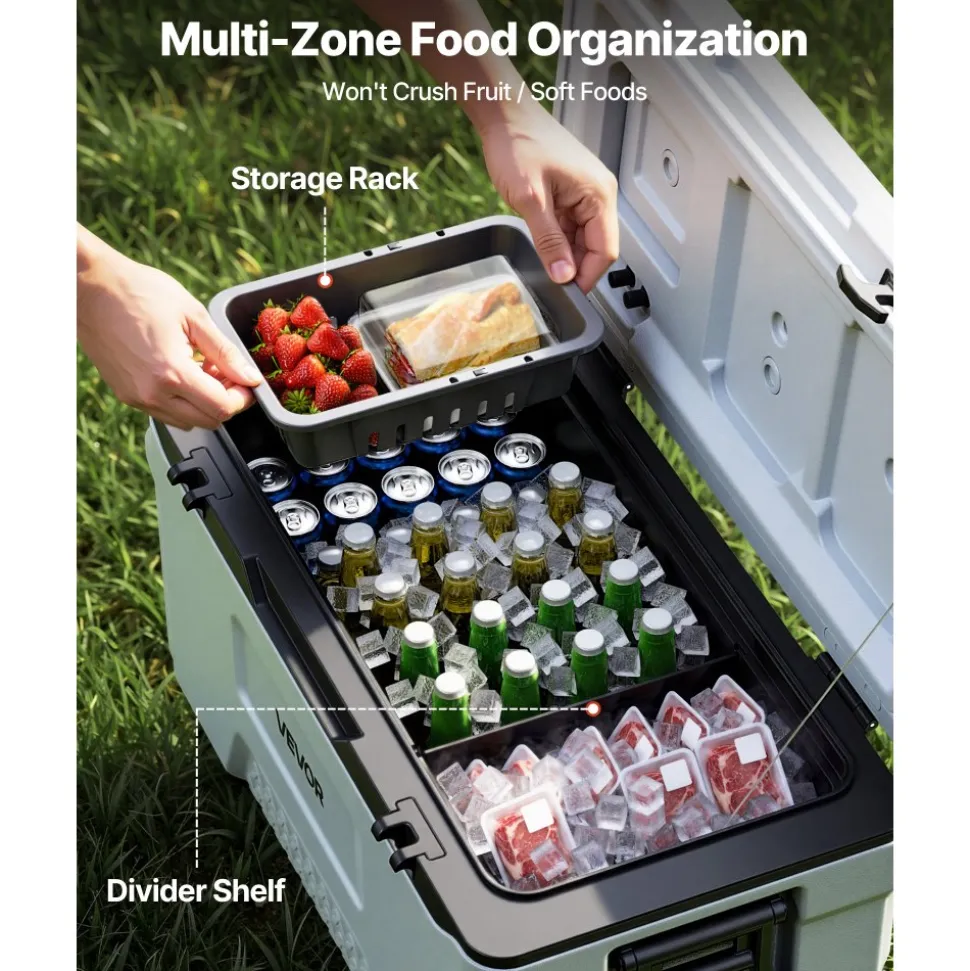 VEVOR Hard Cooler, 52QT Portable Rolling Cooler with Wheels, Leak-Resistant Coolbox Keeps Contents Cool for 48 Hours, Ice Retention Insulated Chests, Ultra-Light for Outdoor Picnics, Grill, Camping
