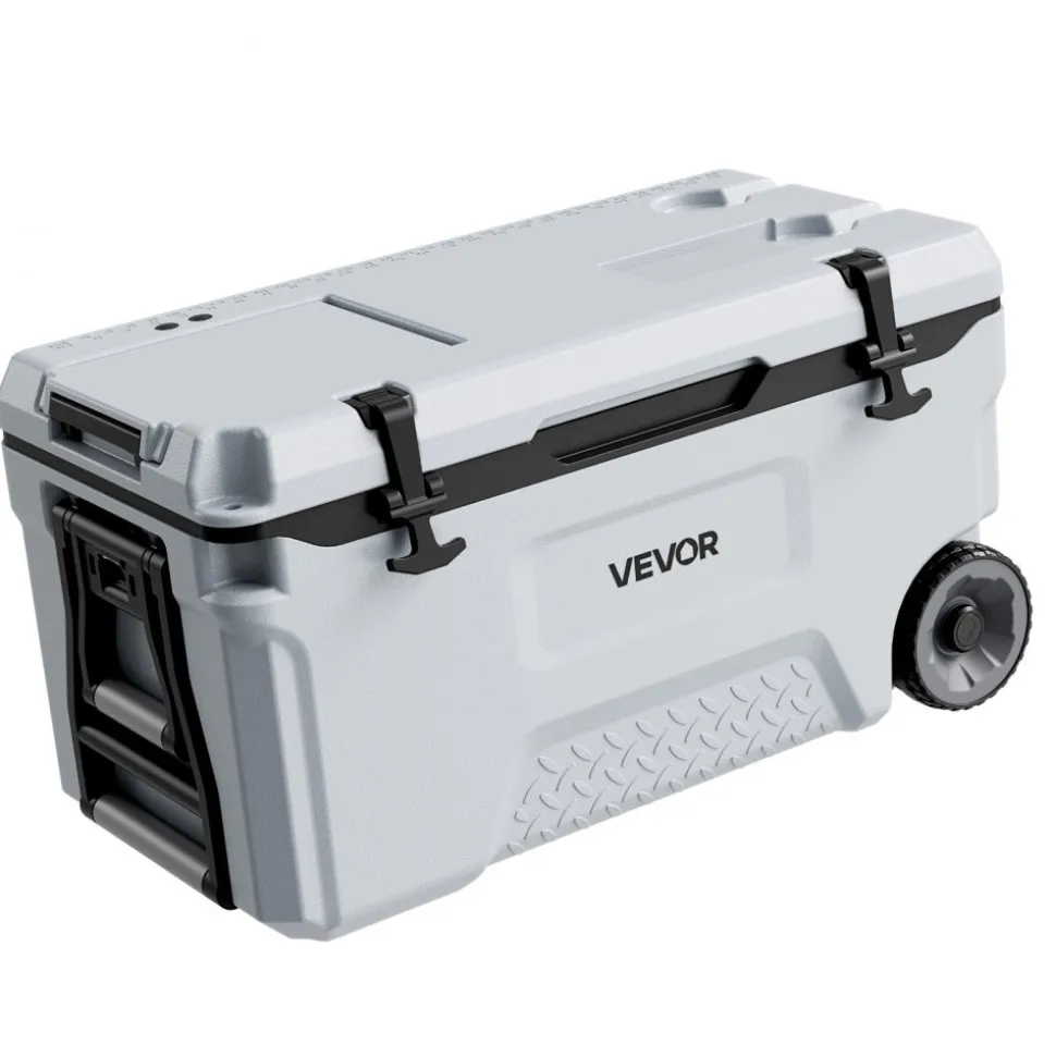 VEVOR Hard Cooler, 52QT Portable Rolling Cooler with Wheels, Leak-Resistant Coolbox Keeps Contents Cool for 48 Hours, Ice Retention Insulated Chests, Ultra-Light for Outdoor Picnics, Grill, Camping