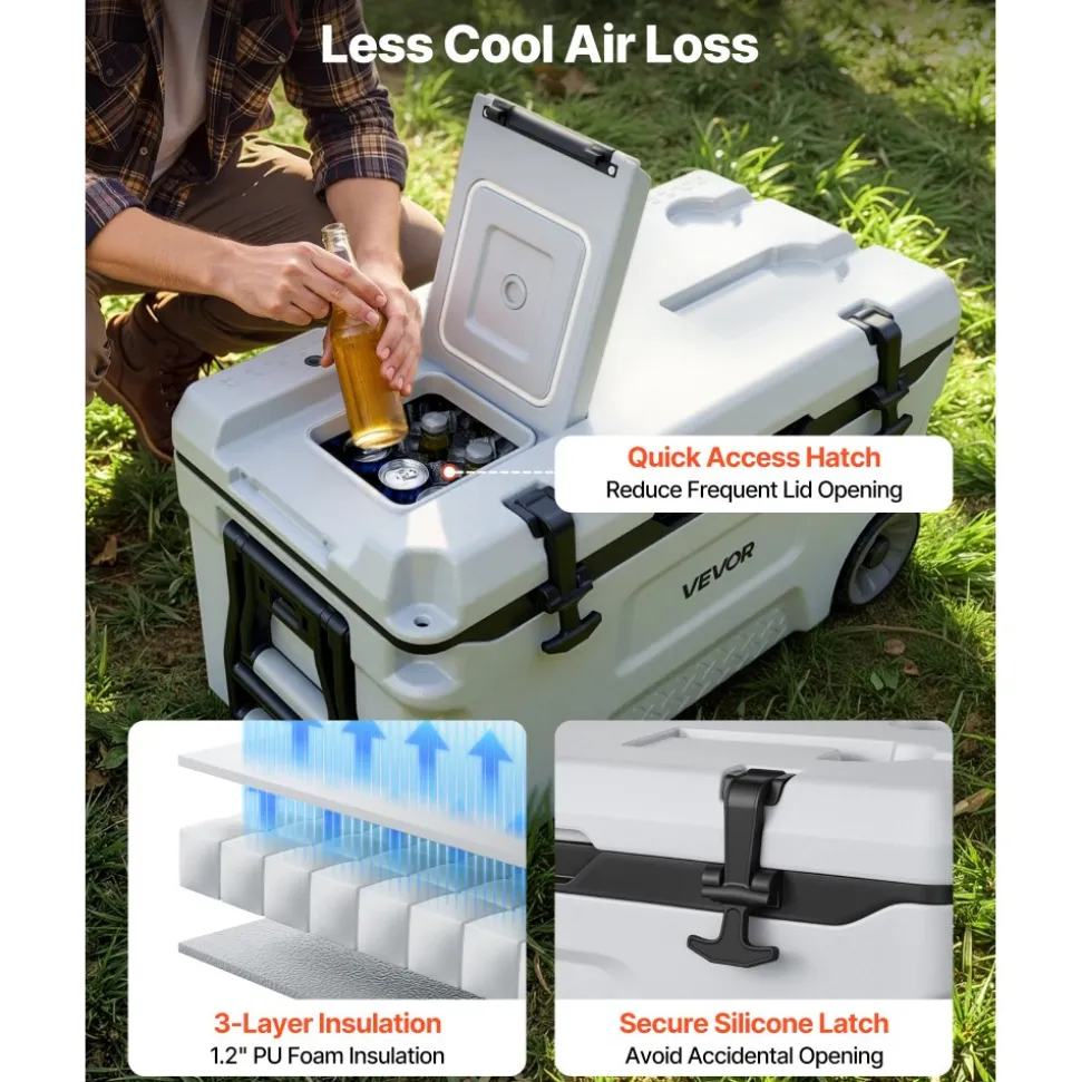 VEVOR Hard Cooler, 52QT Portable Rolling Cooler with Wheels, Leak-Resistant Coolbox Keeps Contents Cool for 48 Hours, Ice Retention Insulated Chests, Ultra-Light for Outdoor Picnics, Grill, Camping