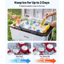 VEVOR Hard Cooler, 52QT Portable Rolling Cooler with Wheels, Leak-Resistant Coolbox Keeps Contents Cool for 48 Hours, Ice Retention Insulated Chests, Ultra-Light for Outdoor Picnics, Grill, Camping