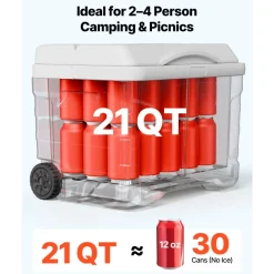 VEVOR Hard Cooler, 21QT Portable Rolling Cooler with Wheels, Leak-Resistant Coolbox Keeps Contents Cool for 48 Hours, Ice Retention Insulated Chests, Ultra-Light for Outdoor Picnics, Grill, Camping
