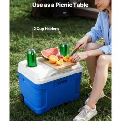 VEVOR Hard Cooler, 21QT Portable Rolling Cooler with Wheels, Leak-Resistant Coolbox Keeps Contents Cool for 48 Hours, Ice Retention Insulated Chests, Ultra-Light for Outdoor Picnics, Grill, Camping