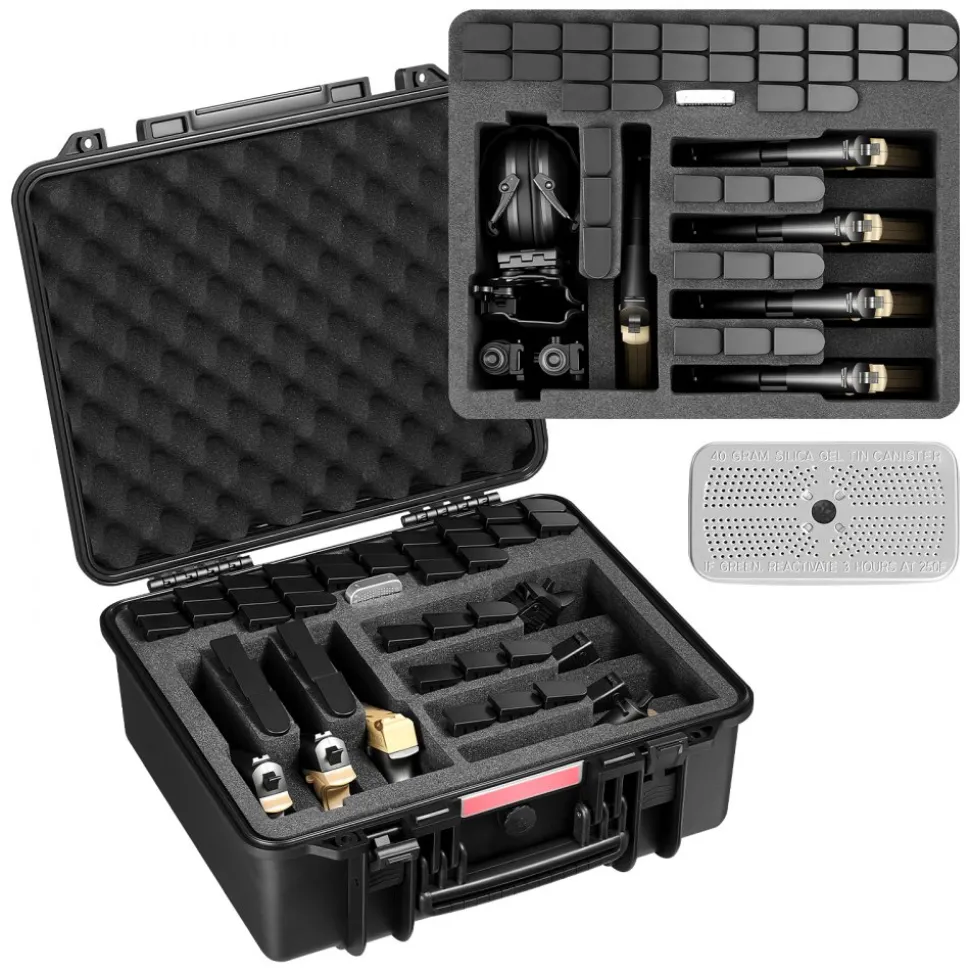 VEVOR Hard Pistol Case, Heavy Duty Hard Gun Case with XPE Foam Lining, Waterproof Pistol Storage Box with Customizable Interior & Handle for Gun, Lenses, Camera, Gear, TSA Compliant, 19.3x17.1x8.3 in