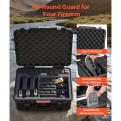 VEVOR Hard Pistol Case, Heavy Duty Hard Gun Case with XPE Foam Lining, Waterproof Pistol Storage Box with Customizable Interior & Handle for Gun, Lenses, Camera, Gear, TSA Compliant, 19.3x17.1x8.3 in