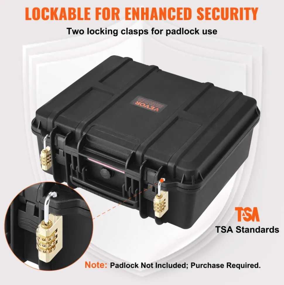 VEVOR Hard Pistol Cases with Pre-cut Lining, Waterproof & Dustproof Hard Gun Case for 6 Pistol, 19.3×17.1×8.3 in Lockable Pistol Case, Black