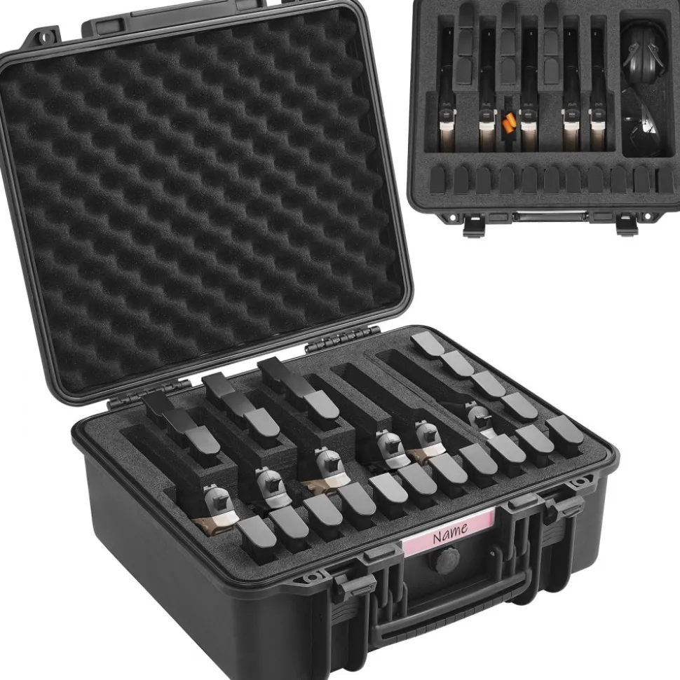 VEVOR Hard Pistol Cases with Pre-cut Lining, Waterproof & Dustproof Hard Gun Case for 6 Pistol, 19.3×17.1×8.3 in Lockable Pistol Case, Black