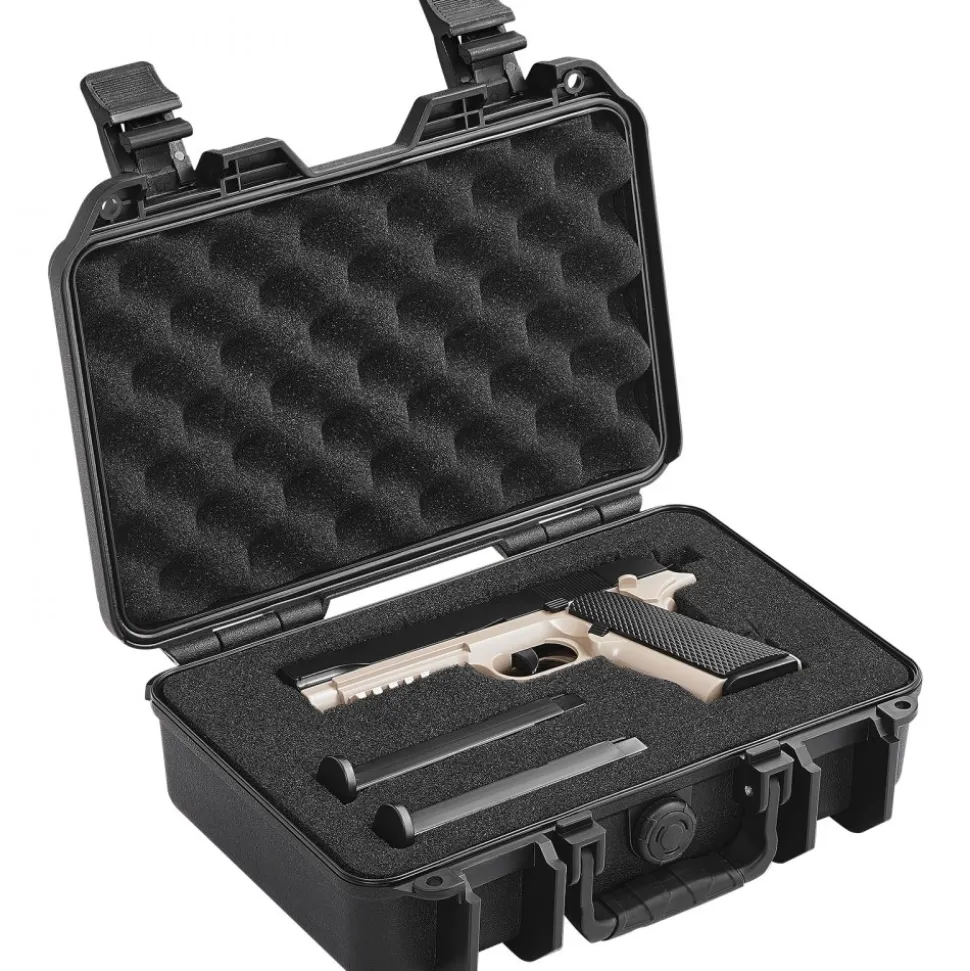 VEVOR Hard Pistol Cases with Pre-cut PU Foam, Waterproof & Dustproof Hard Gun Case for 1 Pistol, 12.59×9.01×4.4 in Lockable Pistol Case, Black