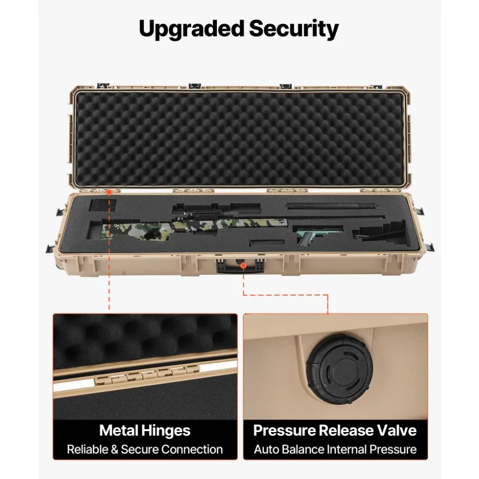 VEVOR Hard Rifle Case, Lockable Rifle Case with Pre-cut Foams, 52 in Gun Storage with Wheels, Heavy Duty IP67 Waterproof & Dustproof Pistol Storage Cases for Rifles, Shotguns, Airsoft Guns, Khaki