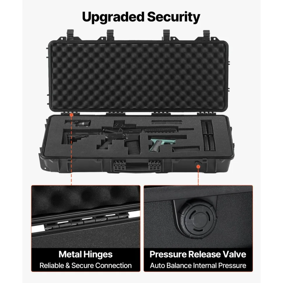 VEVOR Hard Rifle Case, Lockable Rifle Case with 4 Layers Pre-cut Foams, 36 in Gun Storage with Wheels, IP67 Waterproof & Dustproof Pistol Storage Cases for Rifles, Shotguns, Airsoft Guns, Black