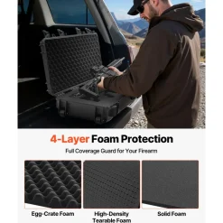 VEVOR Hard Rifle Case, Lockable Rifle Case with 4 Layers Pre-cut Foams, 36 in Gun Storage with Wheels, IP67 Waterproof & Dustproof Pistol Storage Cases for Rifles, Shotguns, Airsoft Guns, Black