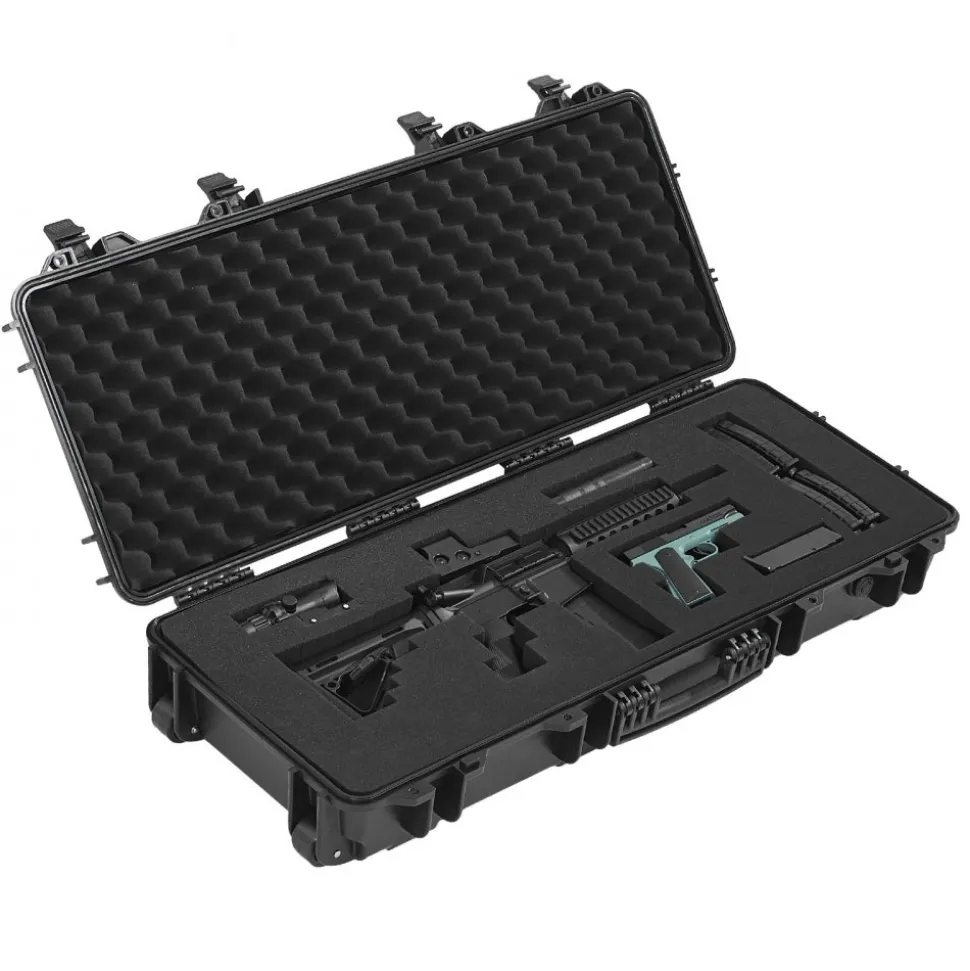 VEVOR Hard Rifle Case, Lockable Rifle Case with 4 Layers Pre-cut Foams, 36 in Gun Storage with Wheels, IP67 Waterproof & Dustproof Pistol Storage Cases for Rifles, Shotguns, Airsoft Guns, Black