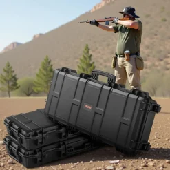 VEVOR Hard Rifle Case, Lockable Rifle Case with 4 Layers Pre-cut Foams, 36 in Gun Storage with Wheels, IP67 Waterproof & Dustproof Pistol Storage Cases for Rifles, Shotguns, Airsoft Guns, Black