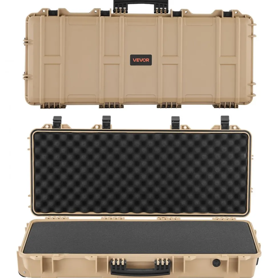 VEVOR Hard Rifle Case, Lockable Rifle Case with 4 Layers Pre-cut Foams, 36 in Gun Storage with Wheels, IP67 Waterproof & Dustproof Pistol Storage Cases for Rifles, Shotguns, Airsoft Guns, Khaki