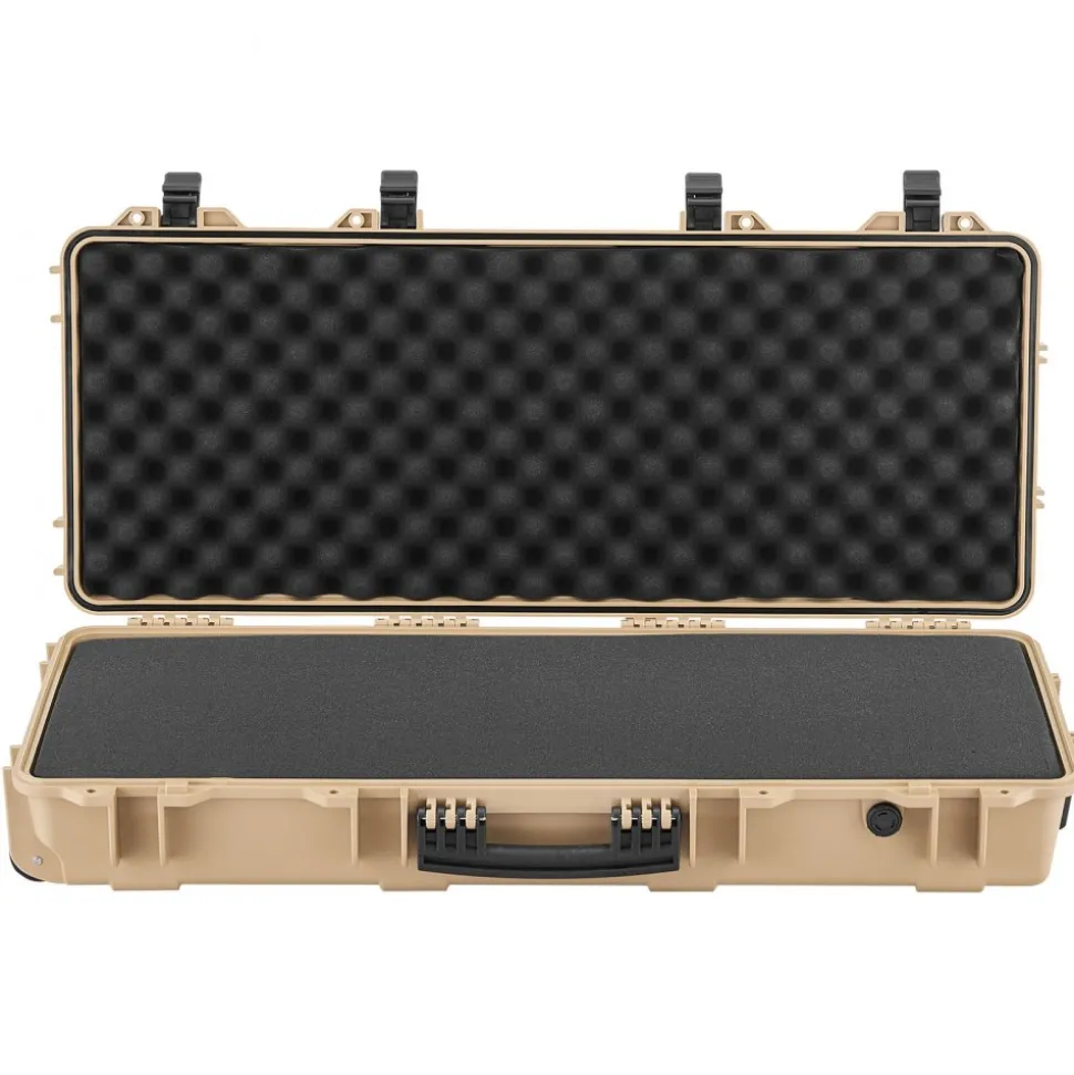 VEVOR Hard Rifle Case, Lockable Rifle Case with 4 Layers Pre-cut Foams, 36 in Gun Storage with Wheels, IP67 Waterproof & Dustproof Pistol Storage Cases for Rifles, Shotguns, Airsoft Guns, Khaki