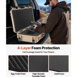 VEVOR Hard Rifle Case, Lockable Rifle Case with 4 Layers Pre-cut Foams, 36 in Gun Storage with Wheels, IP67 Waterproof & Dustproof Pistol Storage Cases for Rifles, Shotguns, Airsoft Guns, Khaki