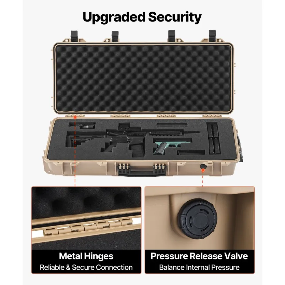 VEVOR Hard Rifle Case, Lockable Rifle Case with 4 Layers Pre-cut Foams, 36 in Gun Storage with Wheels, IP67 Waterproof & Dustproof Pistol Storage Cases for Rifles, Shotguns, Airsoft Guns, Khaki