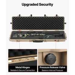 VEVOR Hard Rifle Case, Lockable Rifle Case with Pre-cut Foams, 50 in Movable Gun Storage with Wheels, IP67 Waterproof & Dustproof Pistol Storage for Rifle, Shotgun, Airsoft Gun, Khaki
