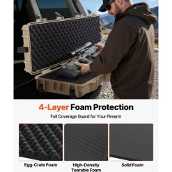 VEVOR Hard Rifle Case, Lockable Rifle Case with Pre-cut Foams, 50 in Movable Gun Storage with Wheels, IP67 Waterproof & Dustproof Pistol Storage for Rifle, Shotgun, Airsoft Gun, Khaki